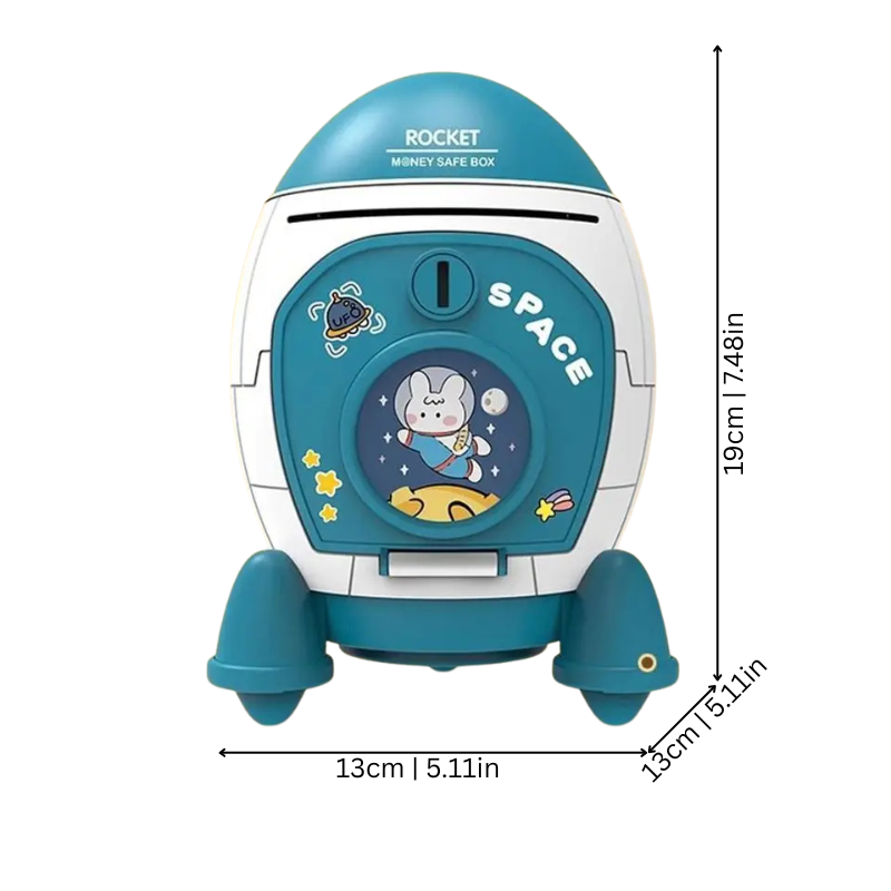 Astronaut-themed rocket piggy bank, fun kids' money box for learning finance, educational toy