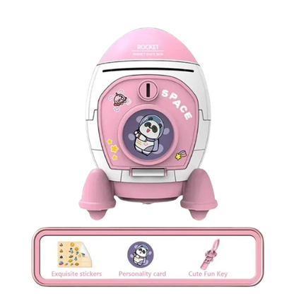 Rocket-shaped astronaut piggy bank, durable kids' saving bank, space themed decor, childrens gift