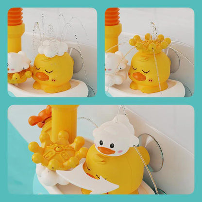 Child reaching for interactive Sunflower Rotary Bath Toy, perfect for stimulating water fun in the tub