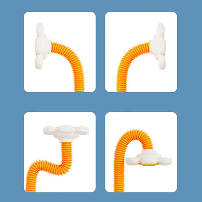 Vibrant yellow Sunflower Bath Toy with rotary design, attachable to bathroom tiles for toddler water play