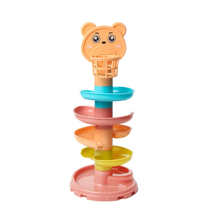 Multi-functional kids toy: rotating ball tower encouraging problem-solving and hand-eye coordination