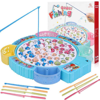 Kids rotating electric fishing game toy, blue and pink, perfect for fine motor skills development