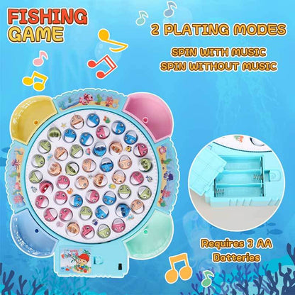 Toddler's interactive electric fishing game with rotating pond, vibrant blue and pink colors
