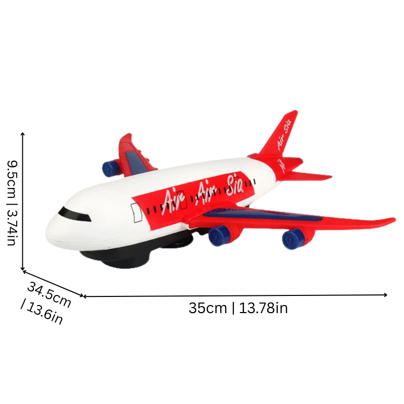 Preschool kids' musical airplane toy, self-steering, colorful lights, engaging play for young children.