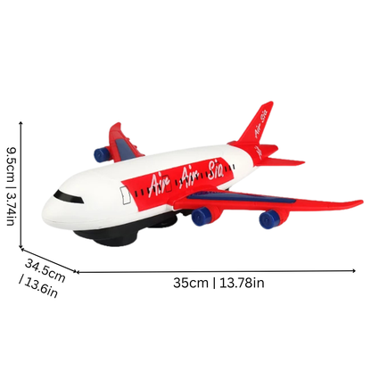 Preschool kids' musical airplane toy, self-steering, colorful lights, engaging play for young children.