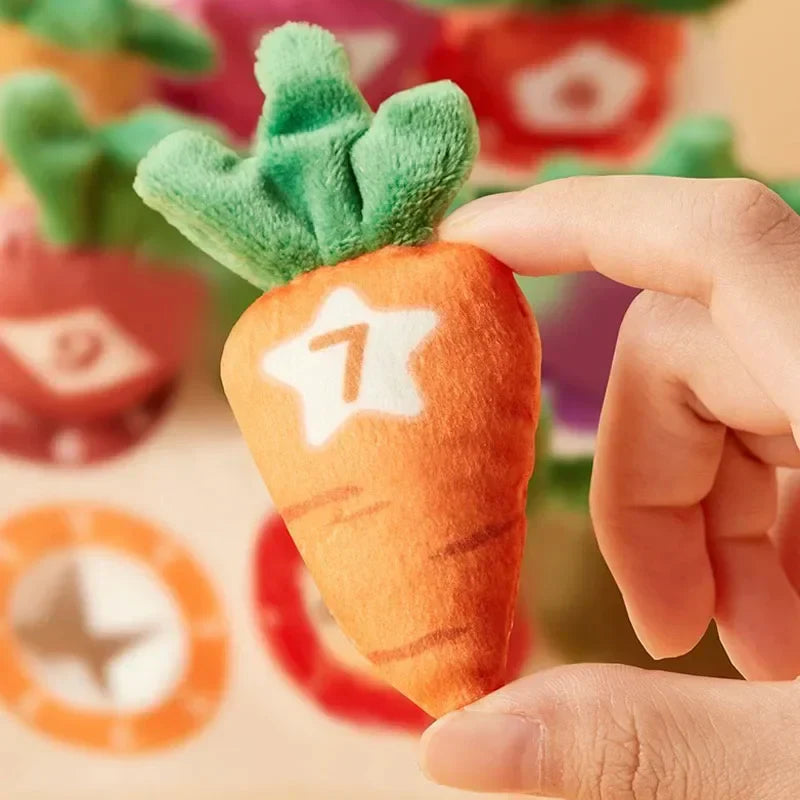Educational Kids Sensory Carrot Picking Toy, a plush board game designed for developing motor skills.