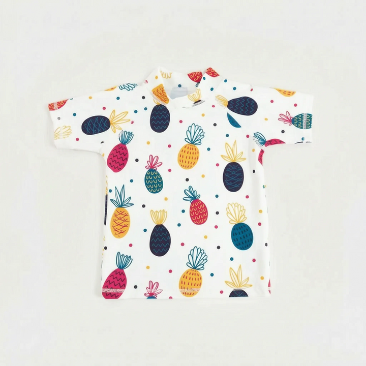 Stylish short-sleeve rash guard for active children. UV protective beachwear & pool top for summer fun.