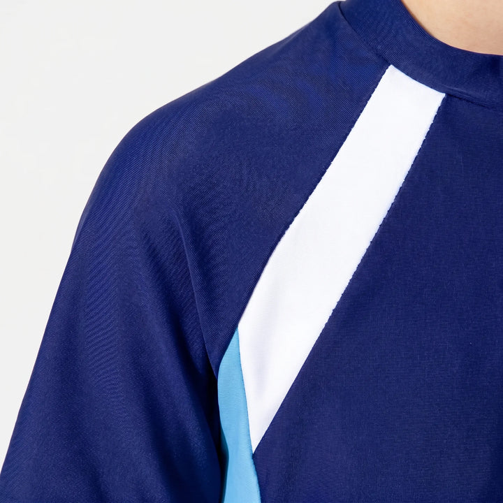 Comfortable kids' short-sleeve rash guard, a perfect summer outfit for beachwear & pool fun.