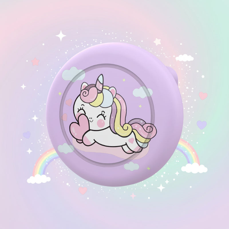 Child-friendly silicone AirTag case, a secure brooch design for anti-loss GPS tracking.