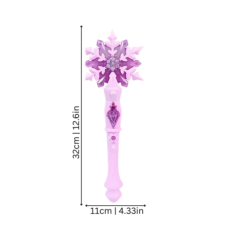 Close-up of a light-up snowflake wand, a magical princess toy for imaginative role play