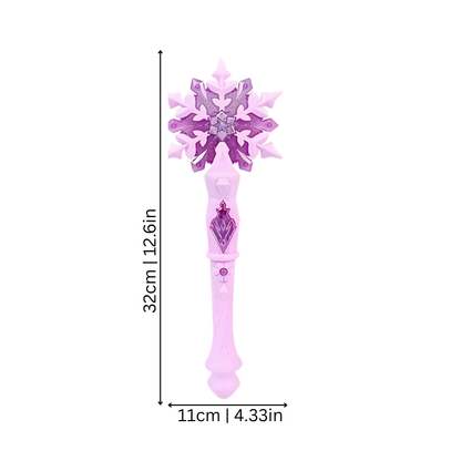 Close-up of a light-up snowflake wand, a magical princess toy for imaginative role play