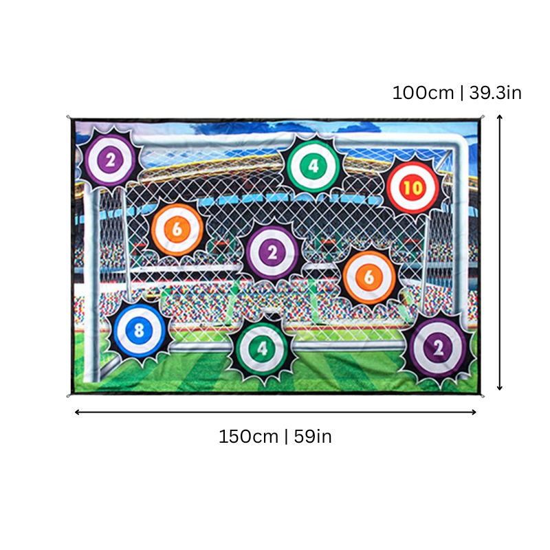 Active kids practicing soccer with a training set featuring a sticky target for coordination