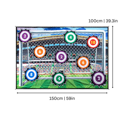 Active kids practicing soccer with a training set featuring a sticky target for coordination