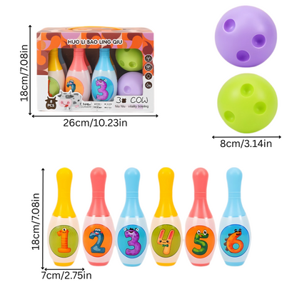 Toddler activity soft animal bowling game, a preschool learning toy for indoor family fun and motor skill development