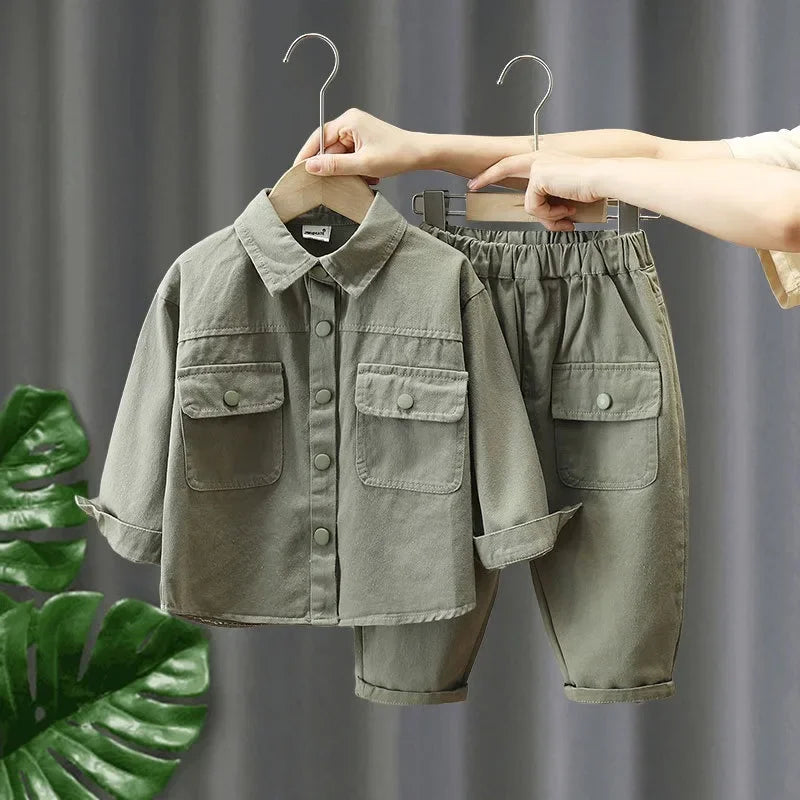 Kids' soft denim jacket & pants set for autumn, boys & girls two-piece outfit