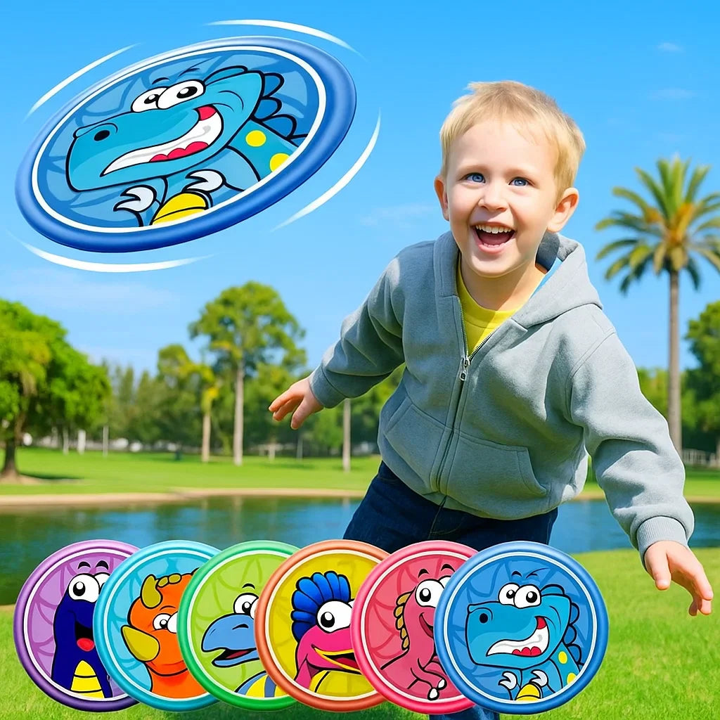 Kids' soft foam dino frisbee, blue with T-Rex, for outdoor active play