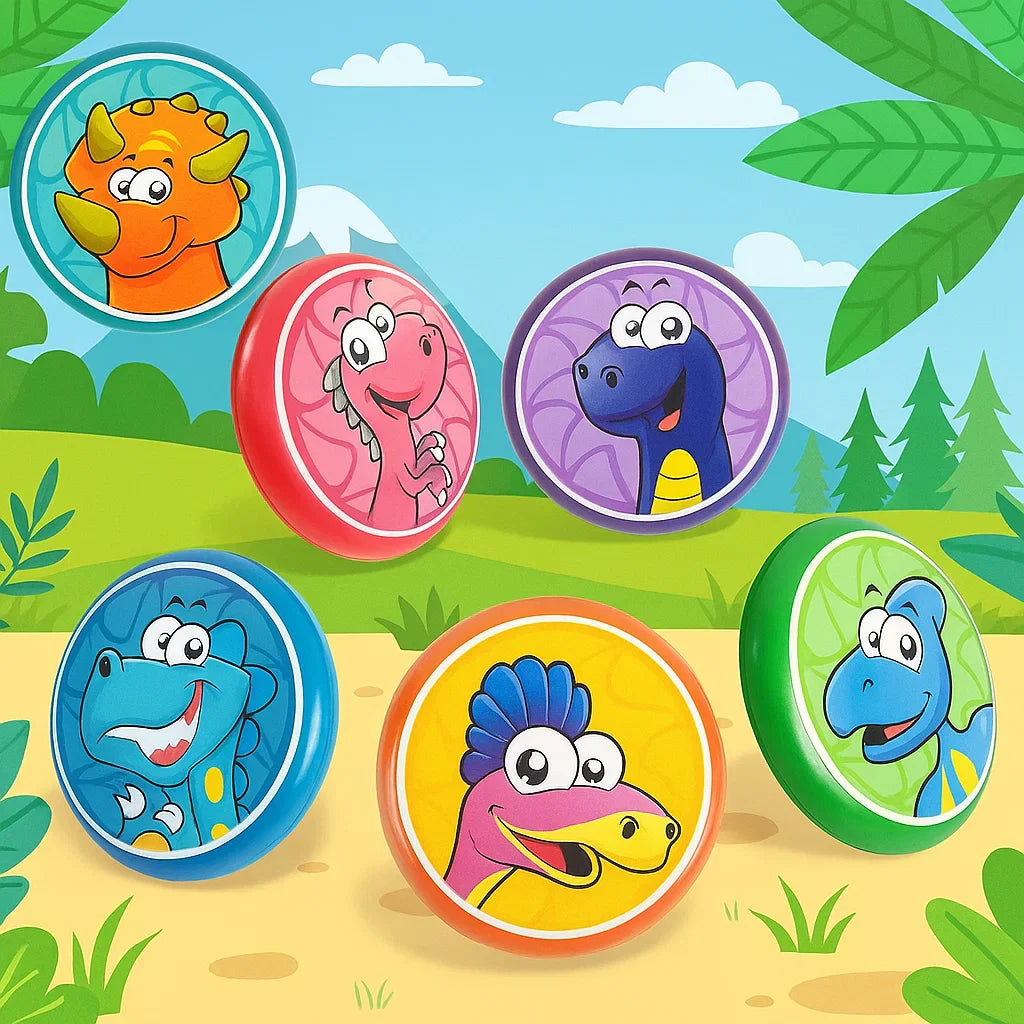 Soft foam frisbee for kids with a textured surface and vibrant dino design, easy to grip