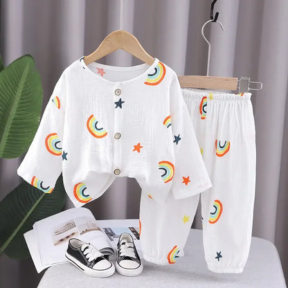 Kids' soft organic cotton linen sleepwear set, playful striped pajamas for toddlers