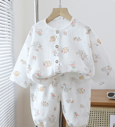 Organic cotton linen pajama set for children, featuring a fun and colorful pattern