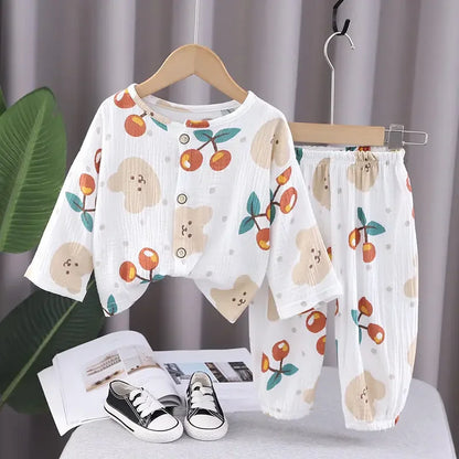 Kids' linen set with playful animal prints, organic cotton pajamas for comfortable sleep