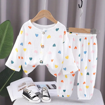 Young child wearing soft cotton linen sleepwear, perfect for summer nights