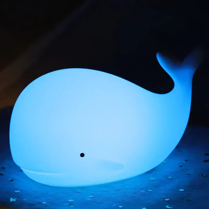 Cute silicone whale lamp with a soothing color-changing glow. Perfect night light for a child's bedroom.