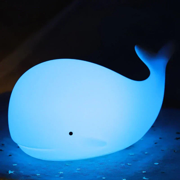 Cute silicone whale lamp with a soothing color-changing glow. Perfect night light for a child's bedroom.