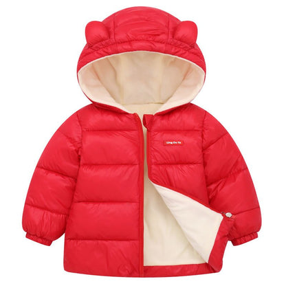 Blue Kids' Space Toon hooded parka jacket, cartoon print, warm toddler winter coat for play