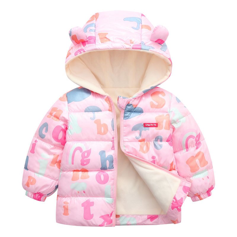 Yellow Kids' Space Toon hooded parka jacket, vibrant cartoon design, cozy children's outerwear