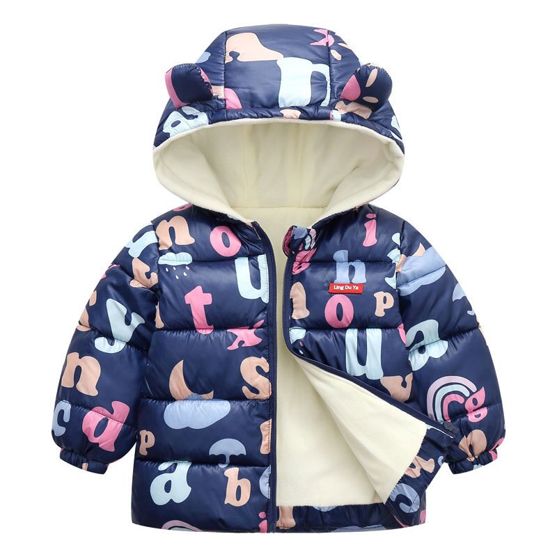 Red Kids' Space Toon hooded parka jacket, playful cartoons, stylish infant play jacket