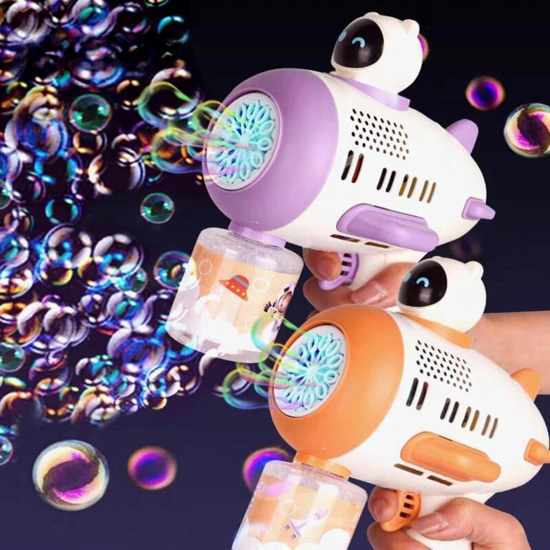 Kids' Spaceman Bubble Blaster Toy Gun, rechargeable, perfect for outdoor summer fun