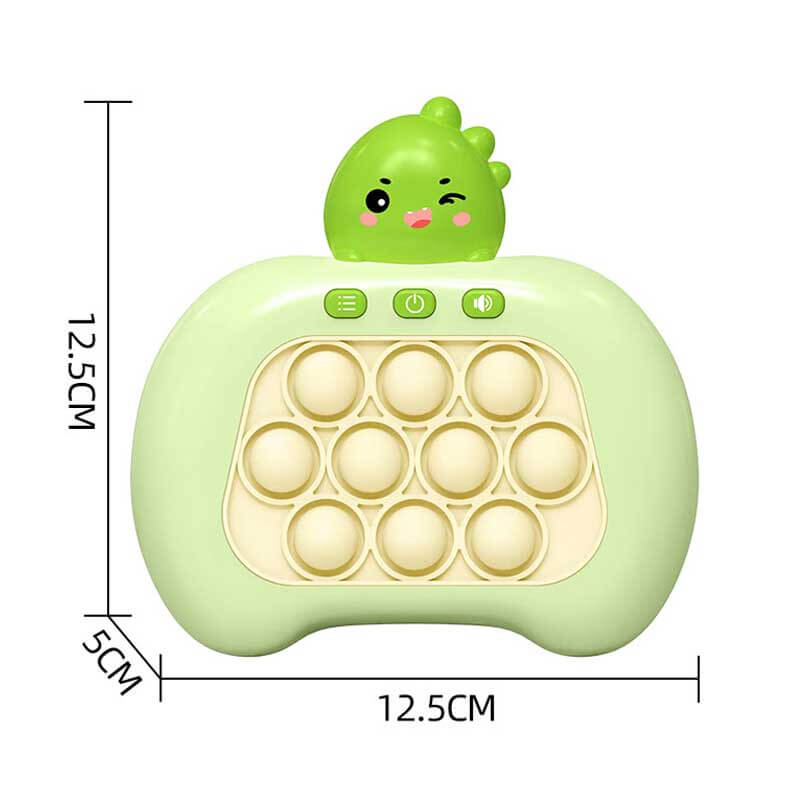 Child's hands holding and activating a Kids' Speedy Push Pop Fidget Game Console, brain teaser