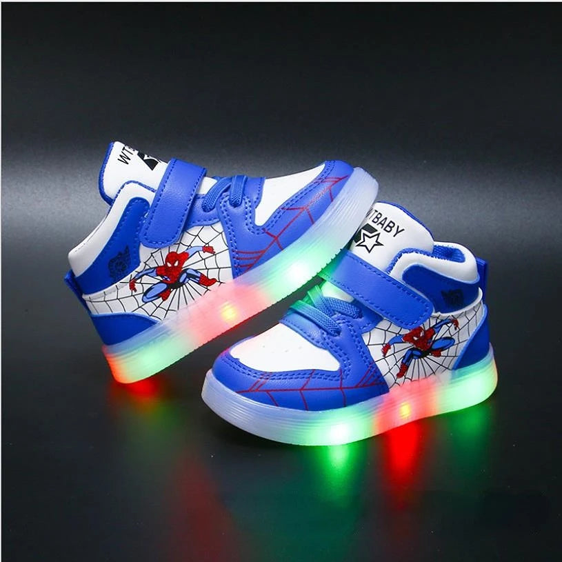 Durable Spiderman light-up sneakers for children, ideal boys' & girls' footwear for everyday adventures & play.