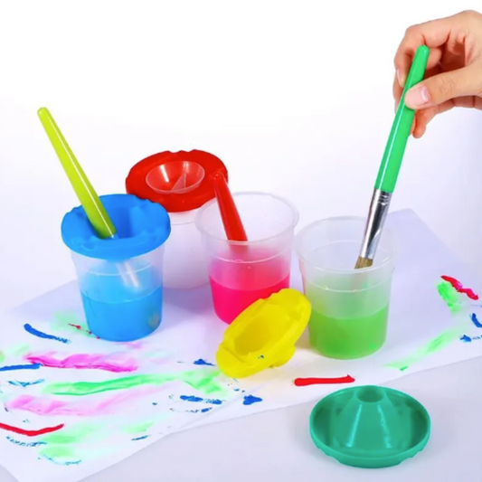 Kids Spill-Proof Paint Set with vibrant colors & natural bristle brushes for mess-free creative play.