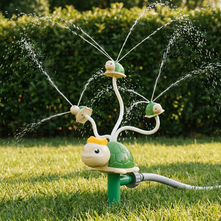 Kids' spinning lawn sprinkler toy for backyard water fun; perfect for summer active play.