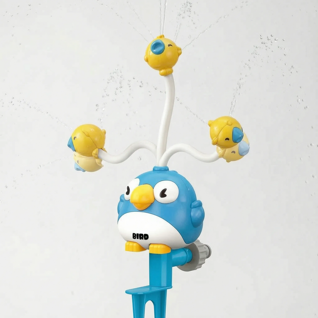 Vibrant children's spinning lawn sprinkler; essential water toy for endless backyard summer fun.