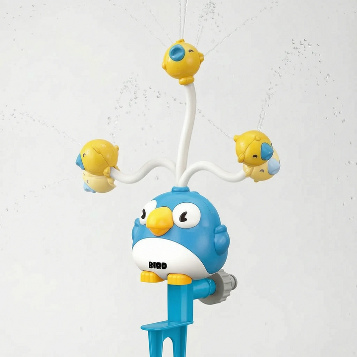 Vibrant children's spinning lawn sprinkler; essential water toy for endless backyard summer fun.