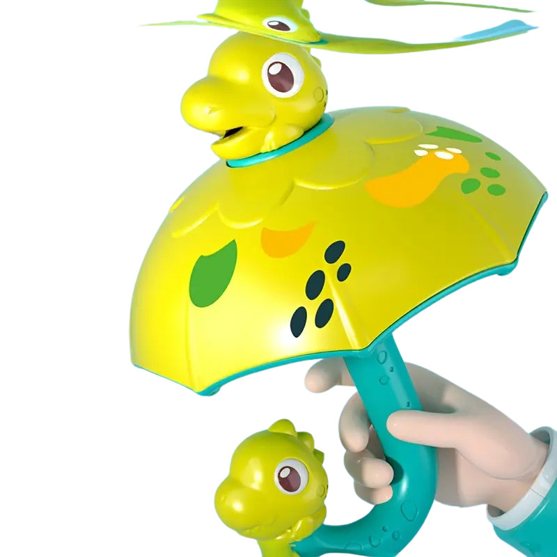 Close-up of vibrant spinning umbrella bath toy, a fun and engaging sensory water toy for kids and toddlers