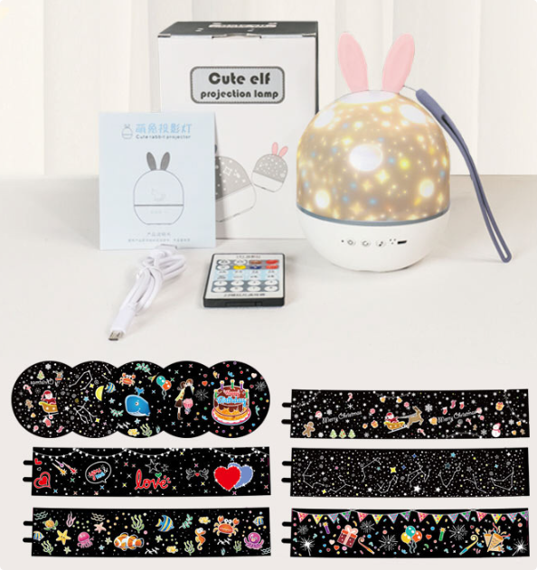 Kids' celestial night light projector, perfect nursery decor, casting a starry and moonlit glow