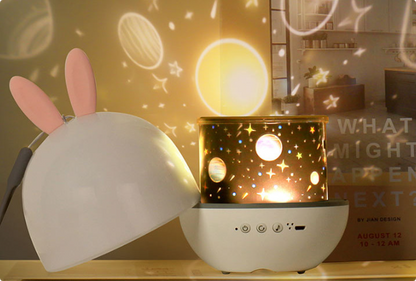 Starry Sky Projector mood light for children, showing a vibrant, rotating starry night scene