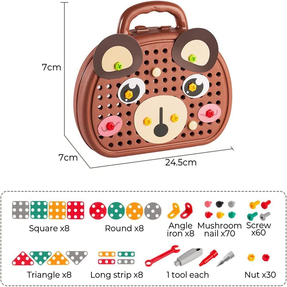 Full set of Kids' STEM drill building toy tools, including a drill, wrench, and brightly colored geometric pieces.