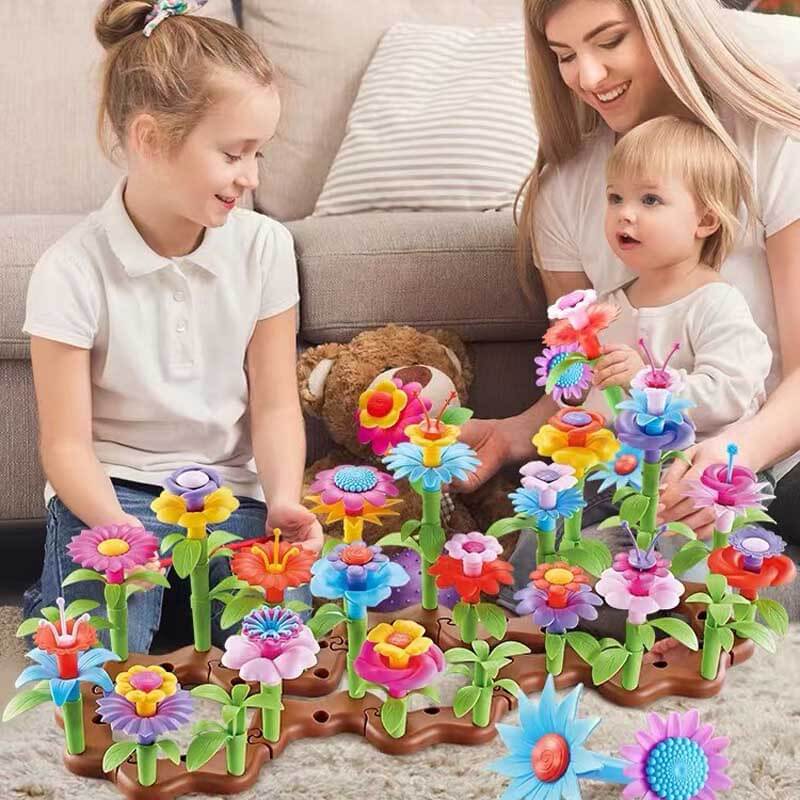 Kids' STEM flower garden building toy set with colorful blocks for creative play
