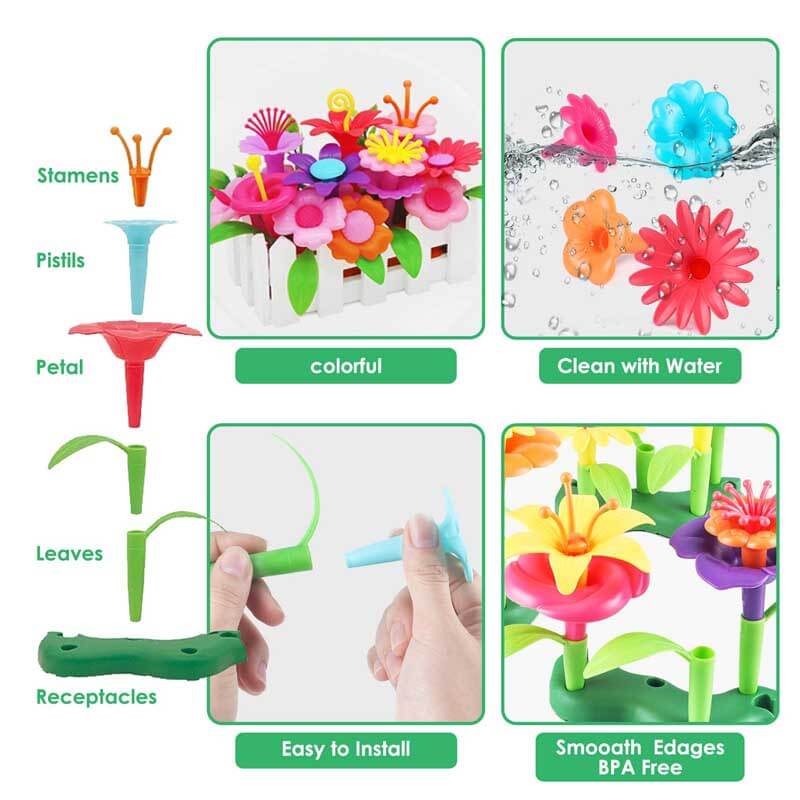 Vibrant flower garden building activity set, a creative STEM toy for children