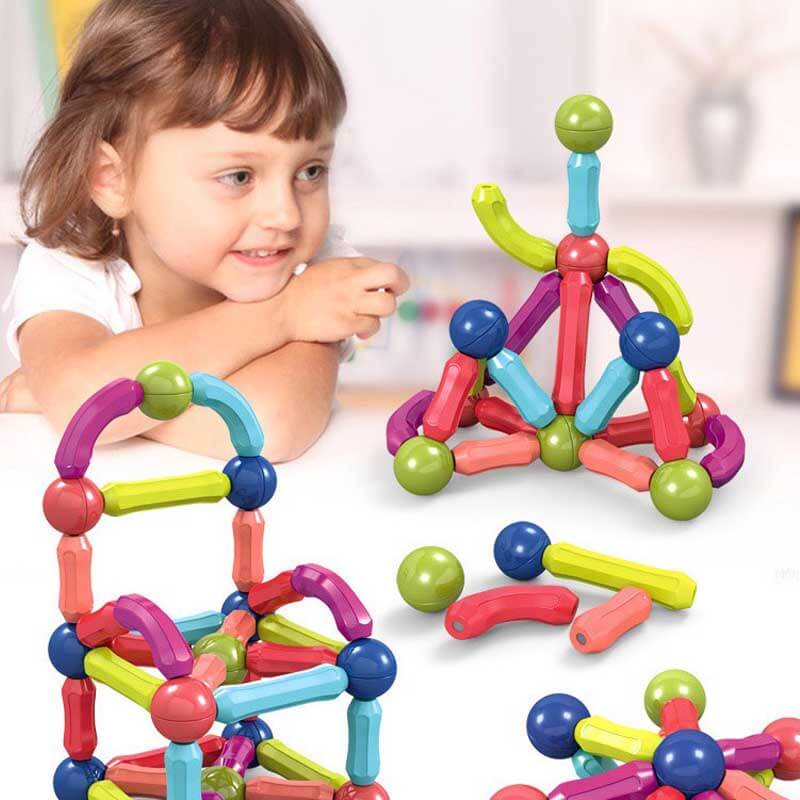 Magnetic building blocks set for kids, preschool STEM learning and creative play