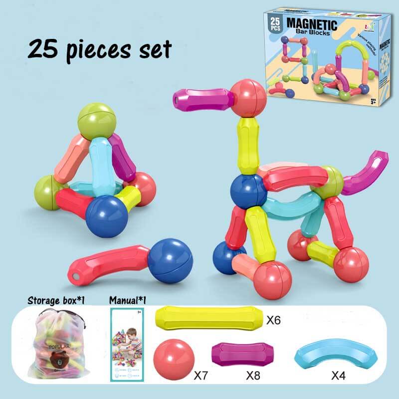 Hands stacking colorful magnetic building blocks, fun preschool construction toy