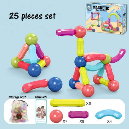 Hands stacking colorful magnetic building blocks, fun preschool construction toy