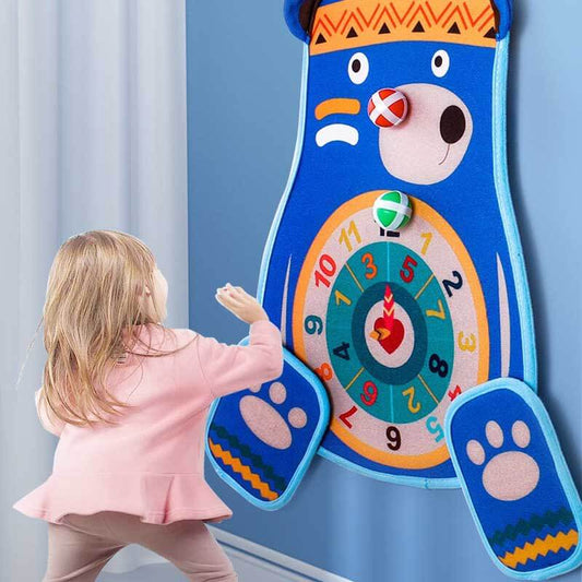 Kids' sticky ball dartboard with bow, arrows, and target for indoor activity game