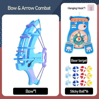 Kids' activity toy: Dartboard with sticky balls and a child-safe bow for target practice