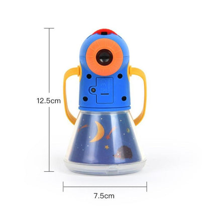 Close-up of kids storybook projector torch casting an image, a fun educational toy