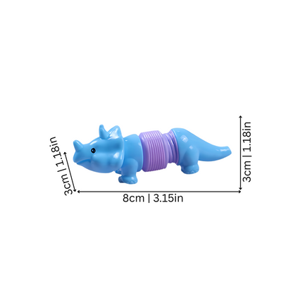 Close-up of a vibrant stretchy dinosaur toy, a sensory kids' gift perfect for stress relief and imaginative play.